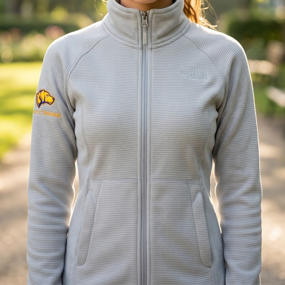 The North Face Womens Grey Full Zip Grid Fleece Athletic Training Jacket XS